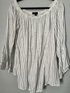 Sanctuary Off The Shoulders Striped Blouse with Ruffle Sleeves